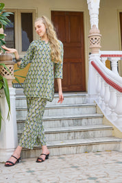 Green Floral Print Cotton Co-ord Set