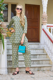 Green Floral Print Cotton Co-ord Set