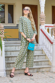 Green Floral Print Cotton Co-ord Set