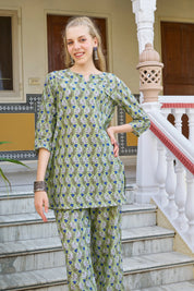 Green Floral Print Cotton Co-ord Set
