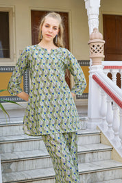 Green Floral Print Cotton Co-ord Set