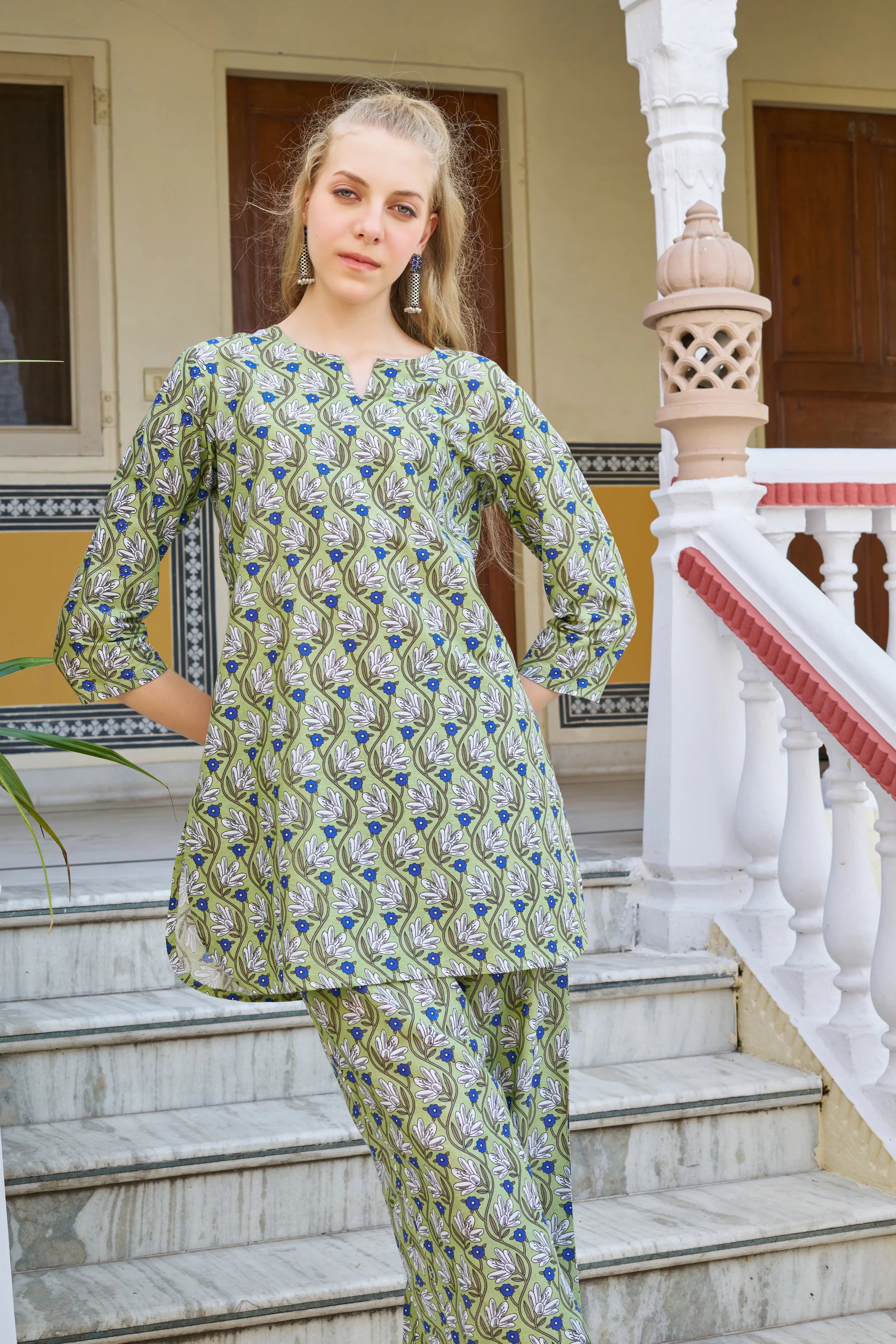 Green Floral Print Cotton Co-ord Set