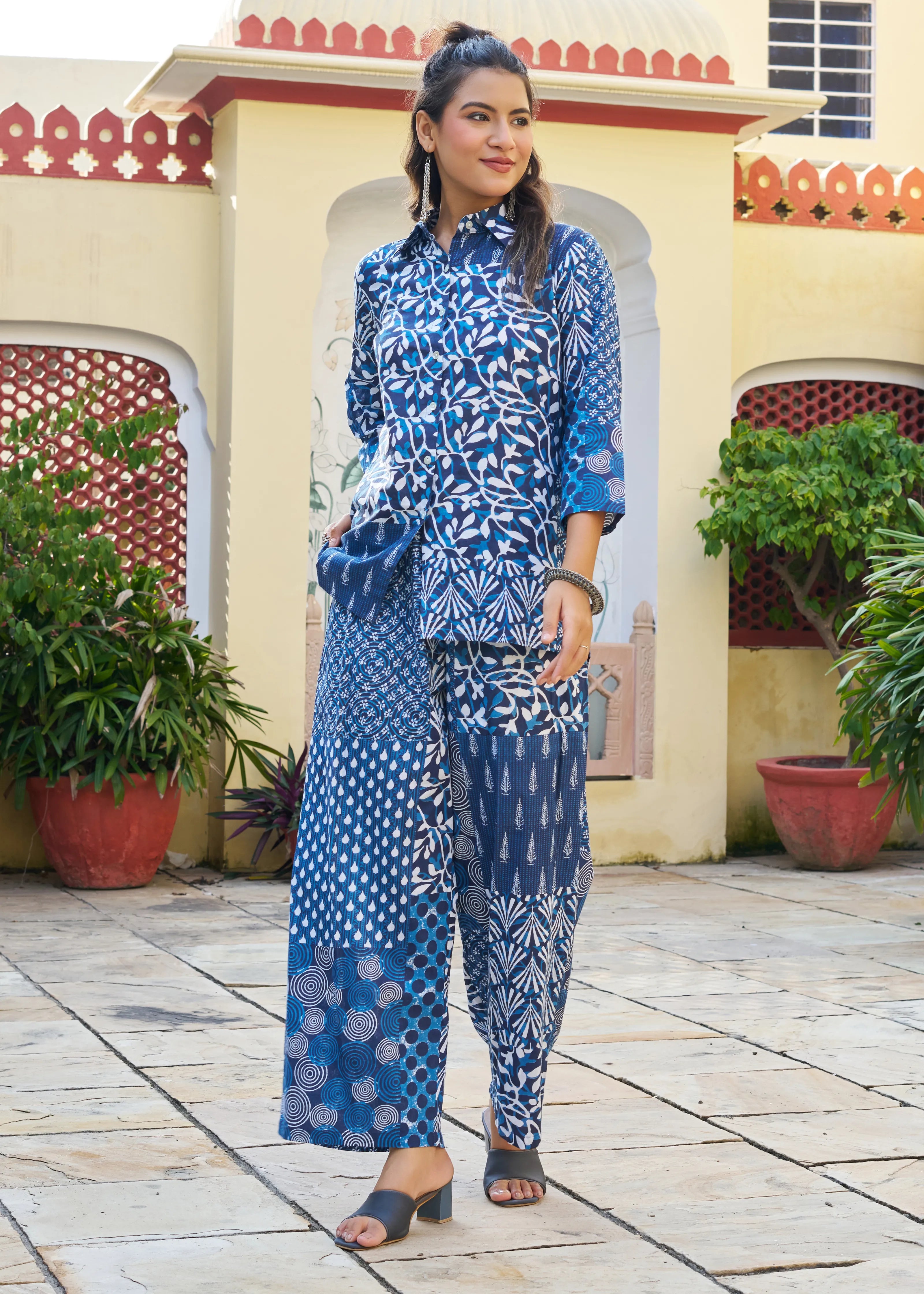 Blue & White Patchwork Cotton Co-ord Set