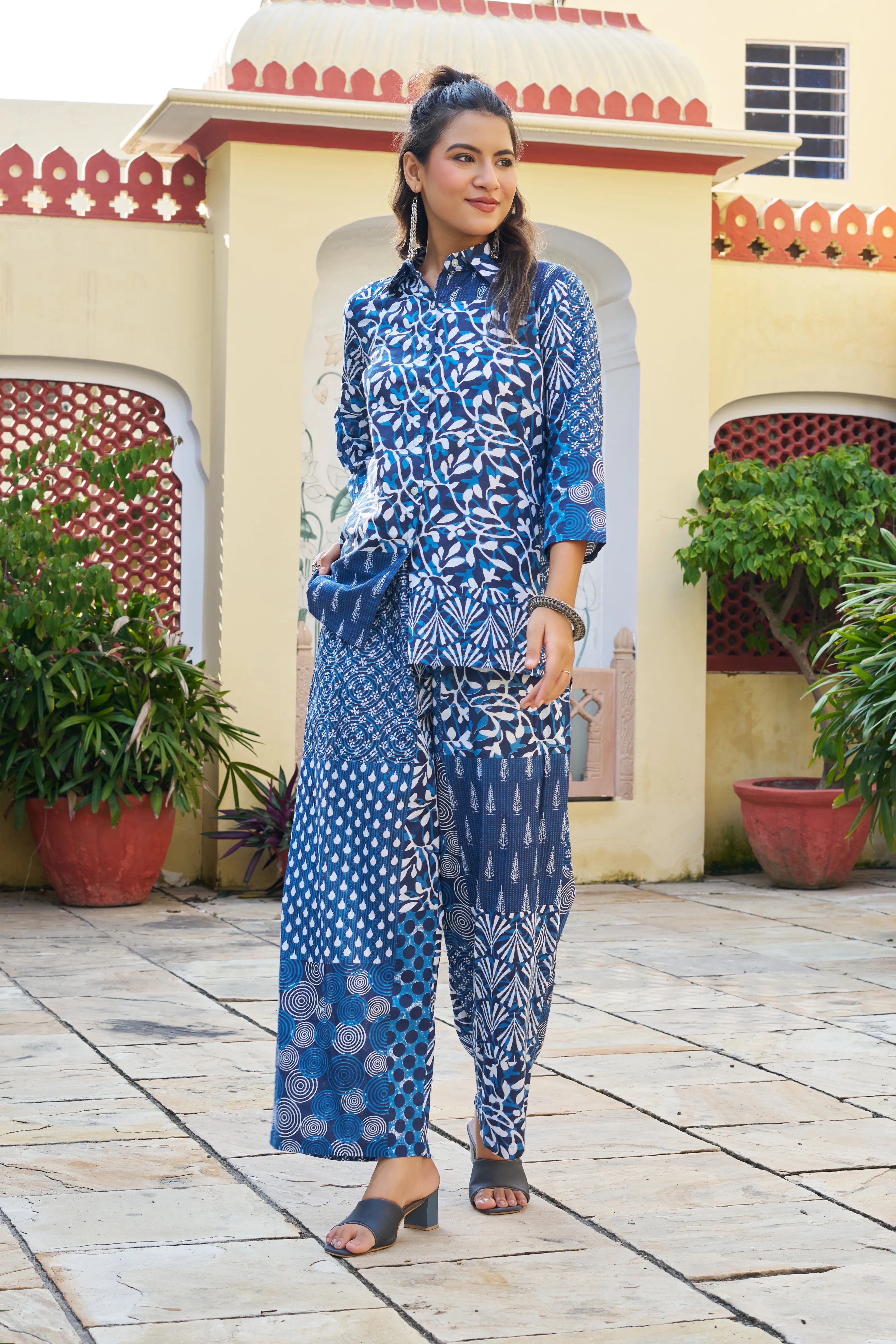 Blue & White Patchwork Cotton Co-ord Set