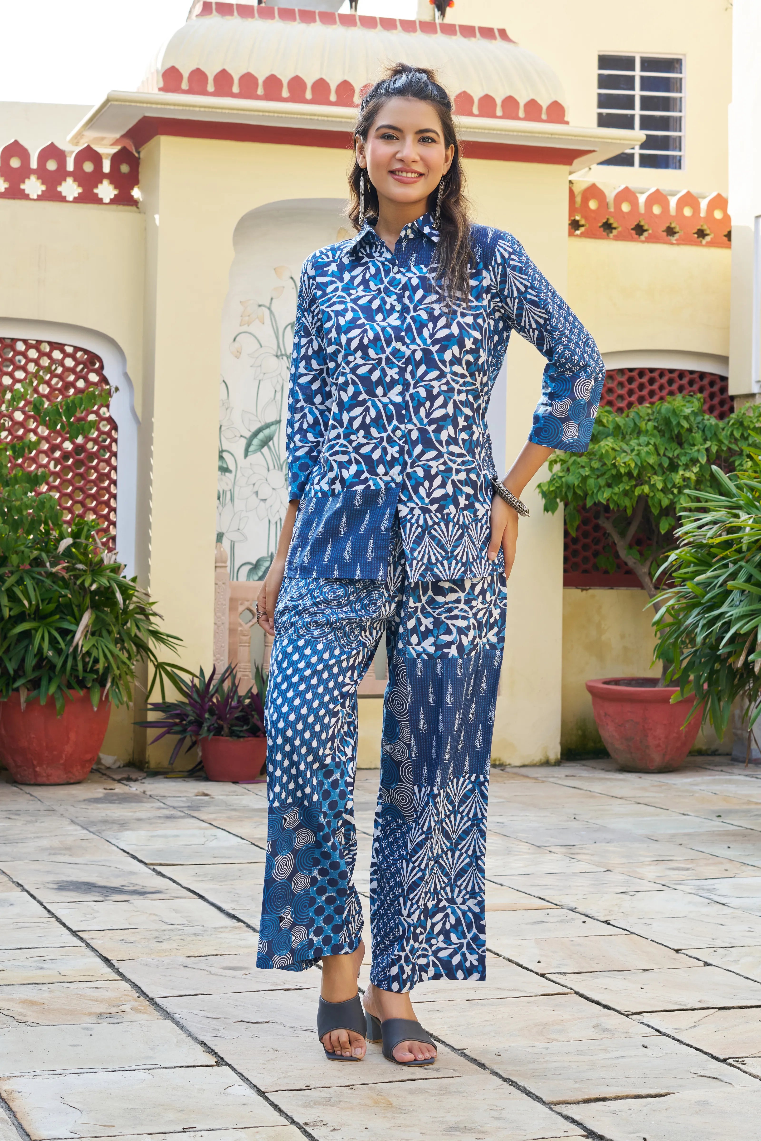 Blue & White Patchwork Cotton Co-ord Set