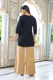 Black Cotton Short Kurti with White Chikankari Embroidery