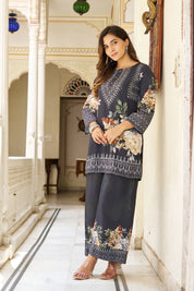 Black Base Multicolor Geometric Floral Co-ord Set