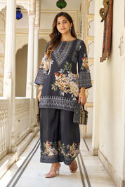 Black Base Multicolor Geometric Floral Co-ord Set