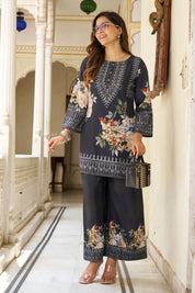 Black Base Multicolor Geometric Floral Co-ord Set