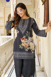 Black Base Multicolor Geometric Floral Co-ord Set