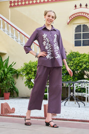 Dusty Mauve Floral Embroidered Cotton Co-ord Set