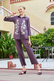 Dusty Mauve Floral Embroidered Cotton Co-ord Set