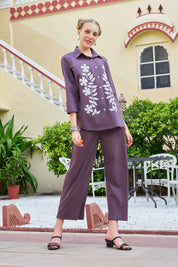 Dusty Mauve Floral Embroidered Cotton Co-ord Set