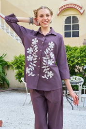 Dusty Mauve Floral Embroidered Cotton Co-ord Set