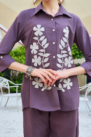 Dusty Mauve Floral Embroidered Cotton Co-ord Set