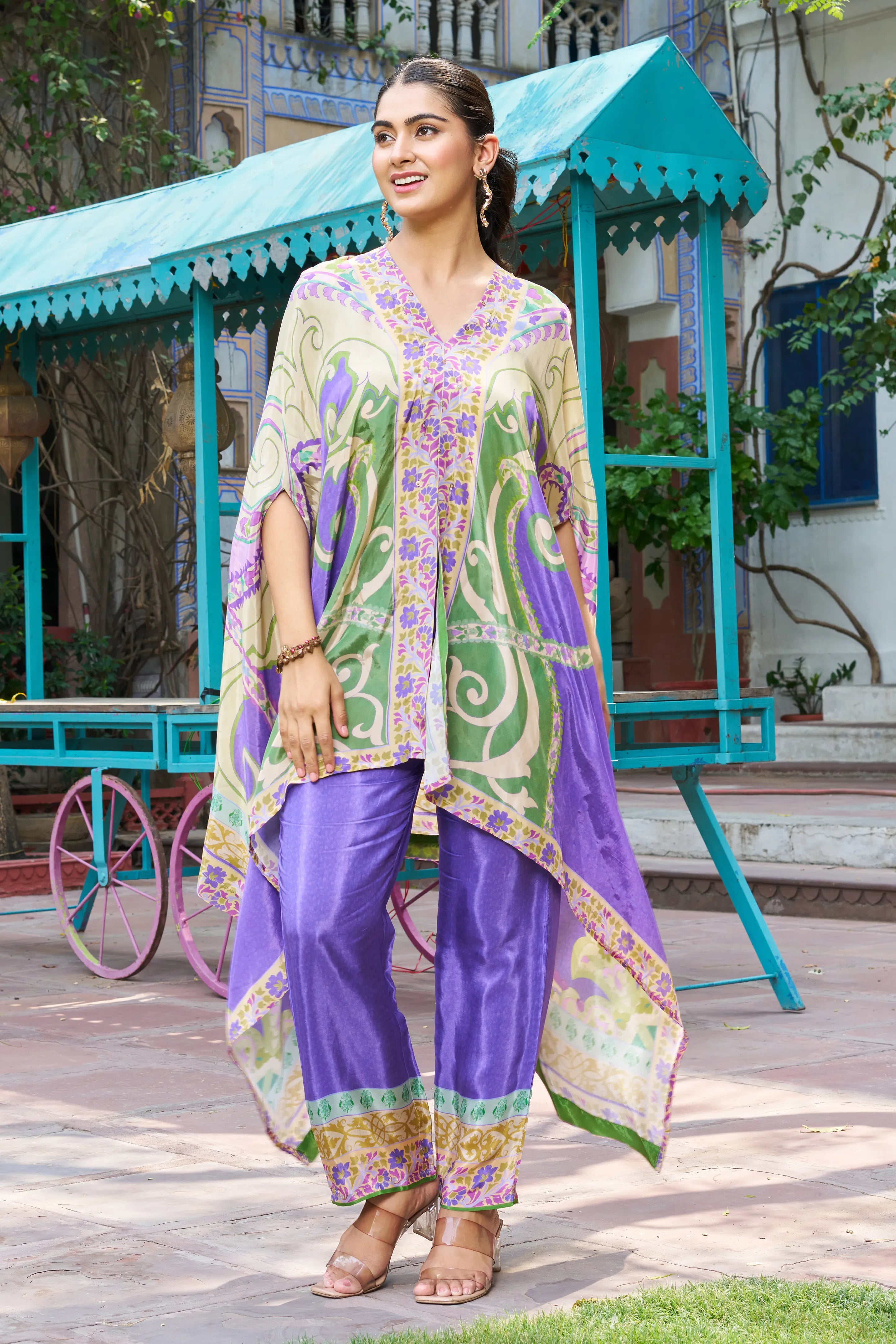 Violet Base Printed Kaftan Kurta Co-ord Set