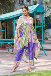 Violet Base Printed Kaftan Kurta Co-ord Set