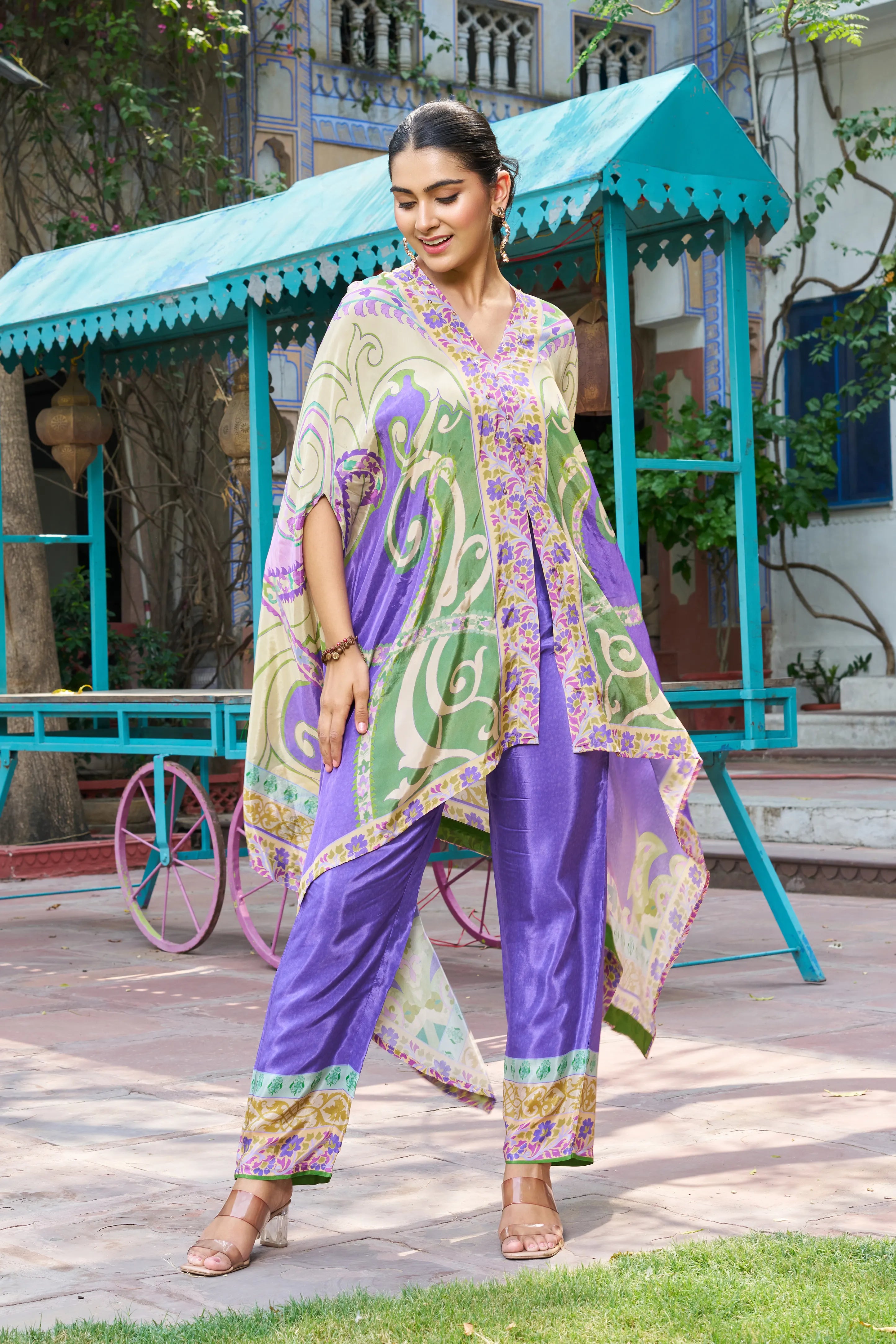 Violet Base Printed Kaftan Kurta Co-ord Set