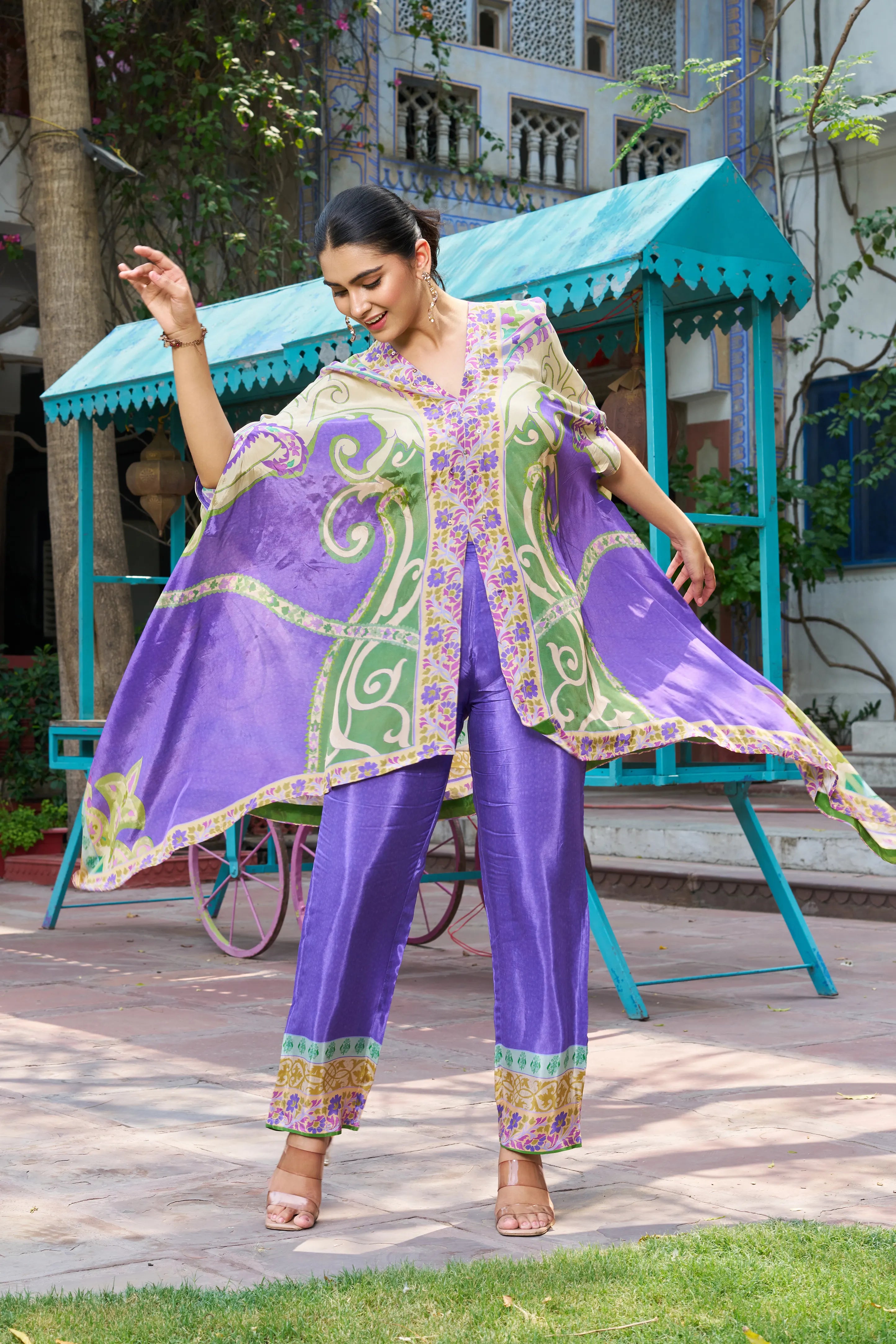 Violet Base Printed Kaftan Kurta Co-ord Set