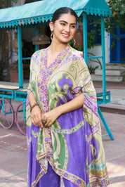 Violet Base Printed Kaftan Kurta Co-ord Set