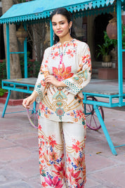 Beige Muslin Embellished Co-ord Set