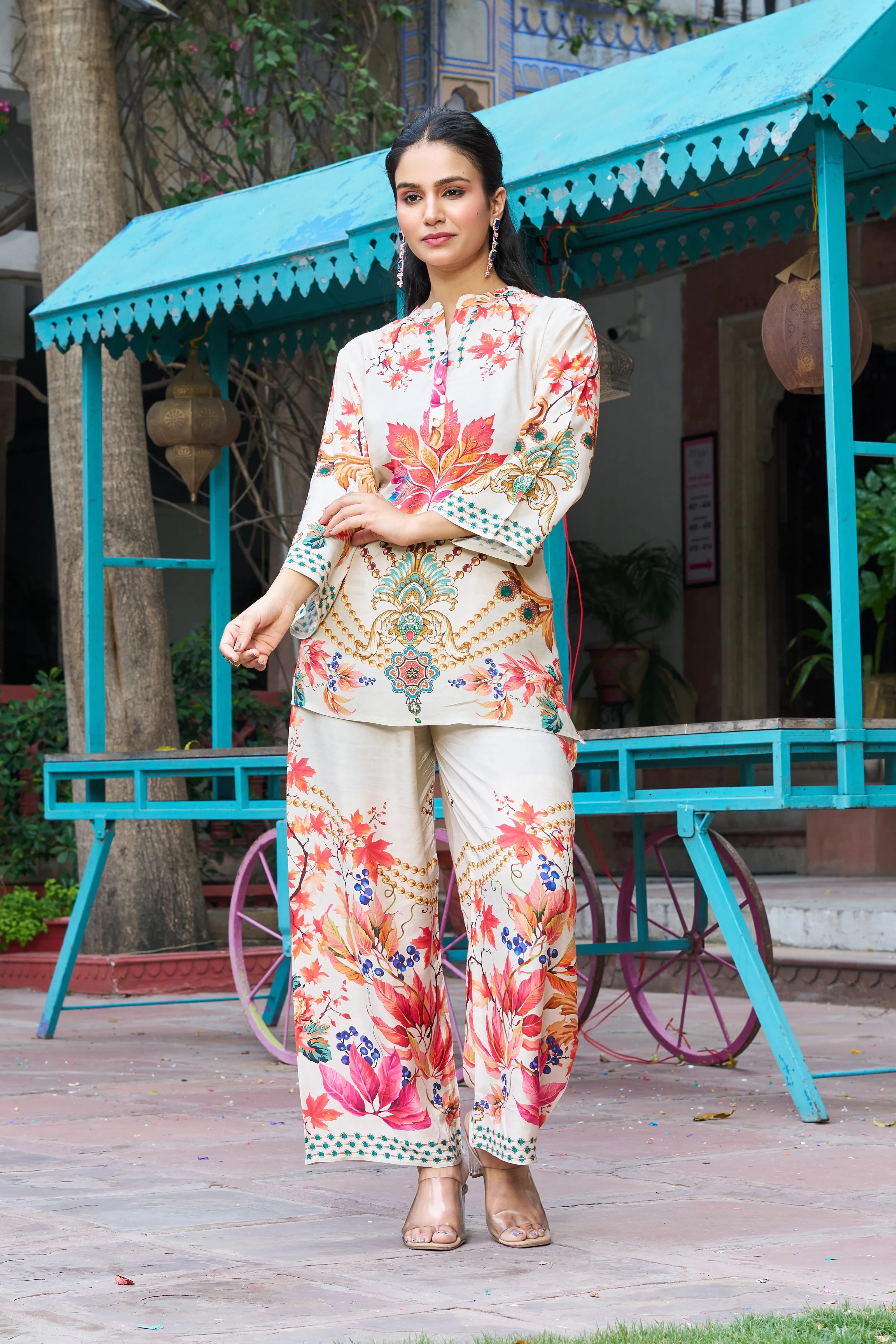 Beige Muslin Embellished Co-ord Set