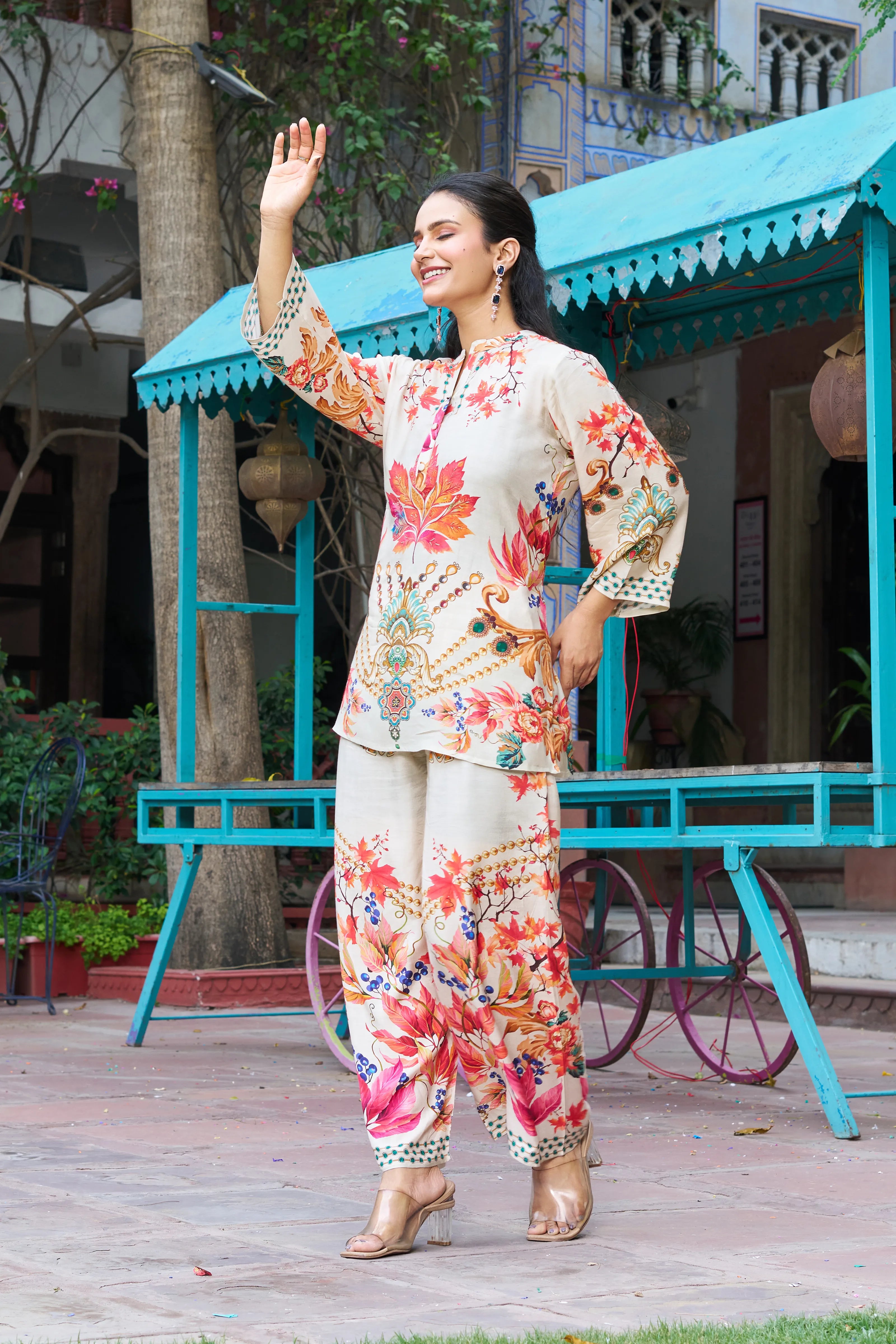 Beige Muslin Embellished Co-ord Set