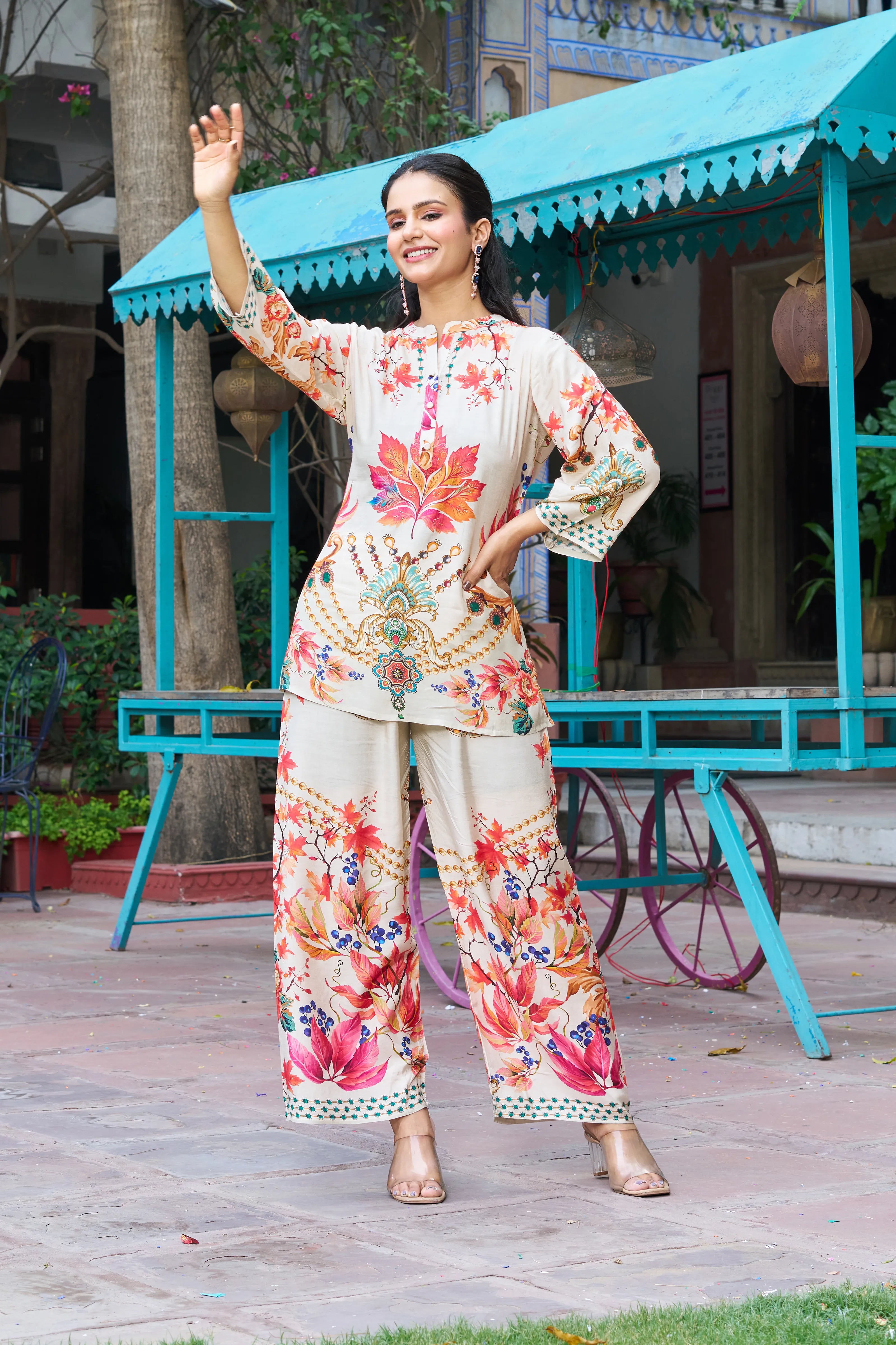 Beige Muslin Embellished Co-ord Set