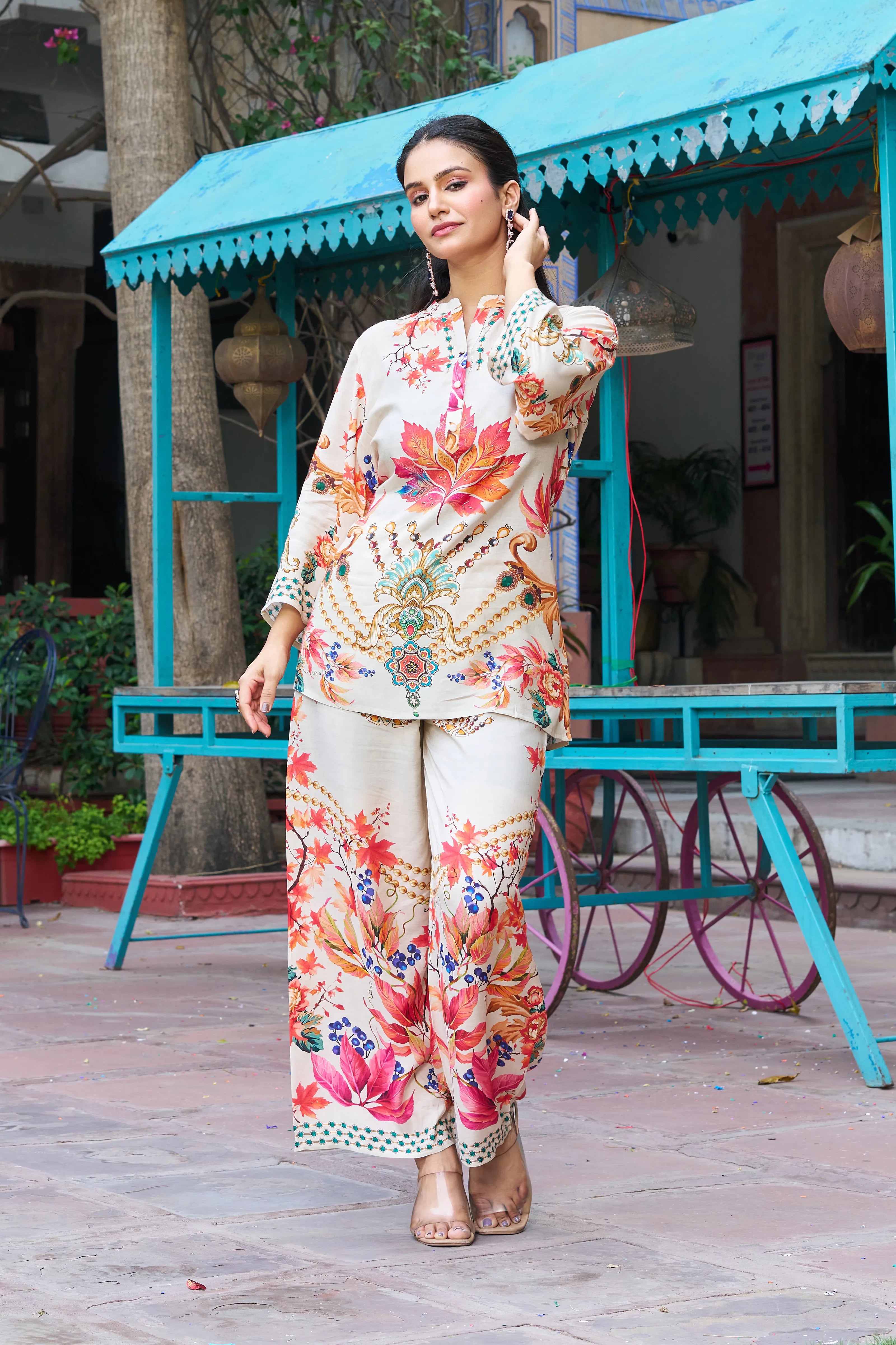 Beige Muslin Embellished Co-ord Set