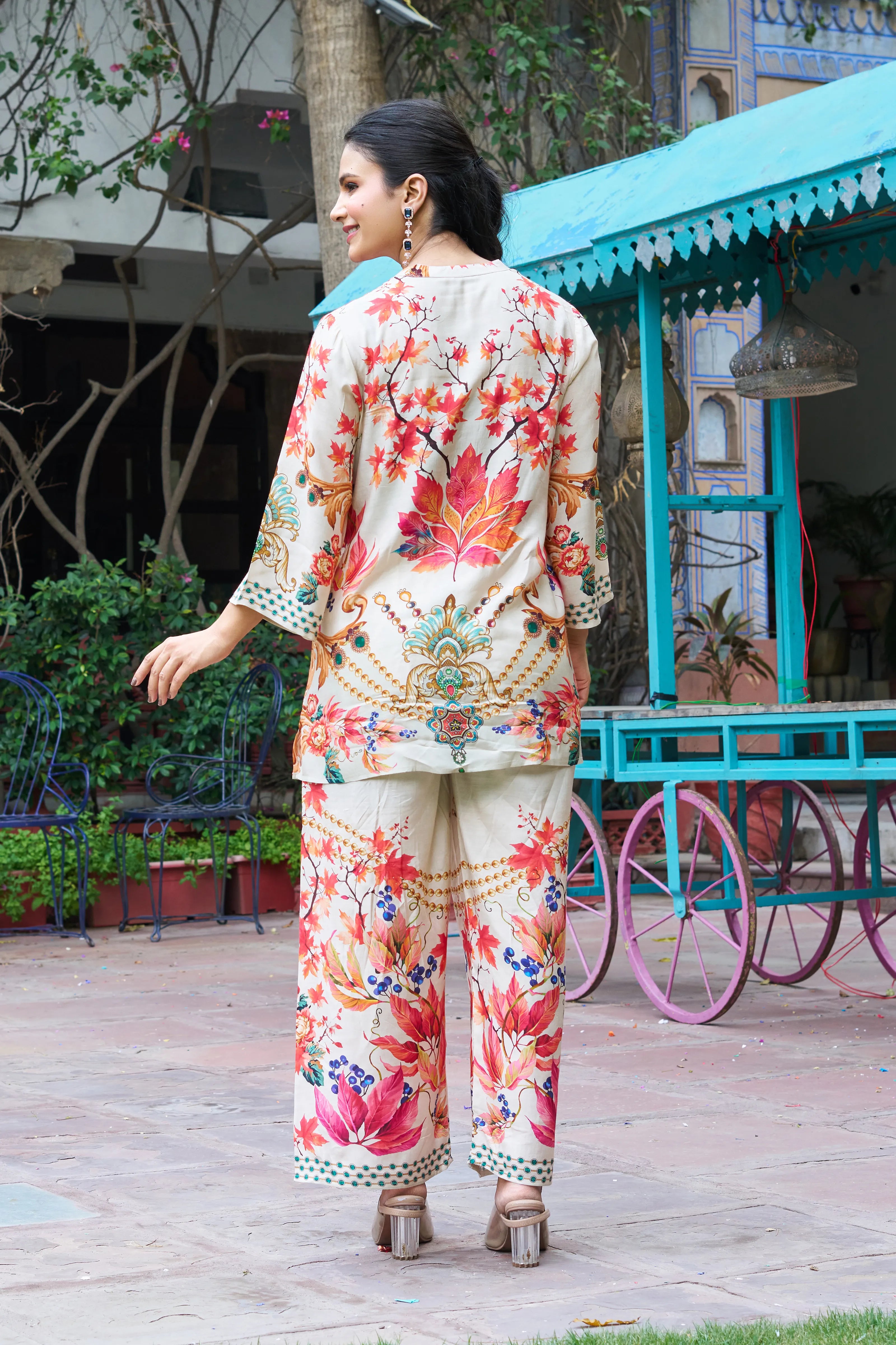 Beige Muslin Embellished Co-ord Set