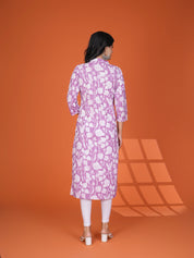 Sequin-Embellished Floral Printed Long Kurti in Cotton Cambric