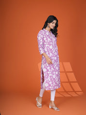 Sequin-Embellished Floral Printed Long Kurti in Cotton Cambric