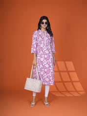 Sequin-Embellished Floral Printed Long Kurti in Cotton Cambric