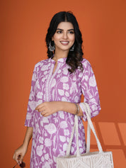 Sequin-Embellished Floral Printed Long Kurti in Cotton Cambric