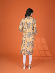 Yellow & Grey Block Print Cotton Kurta