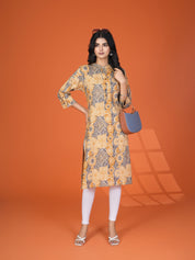 Yellow & Grey Block Print Cotton Kurta