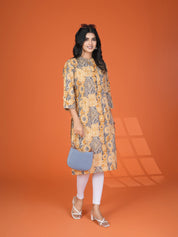 Yellow & Grey Block Print Cotton Kurta