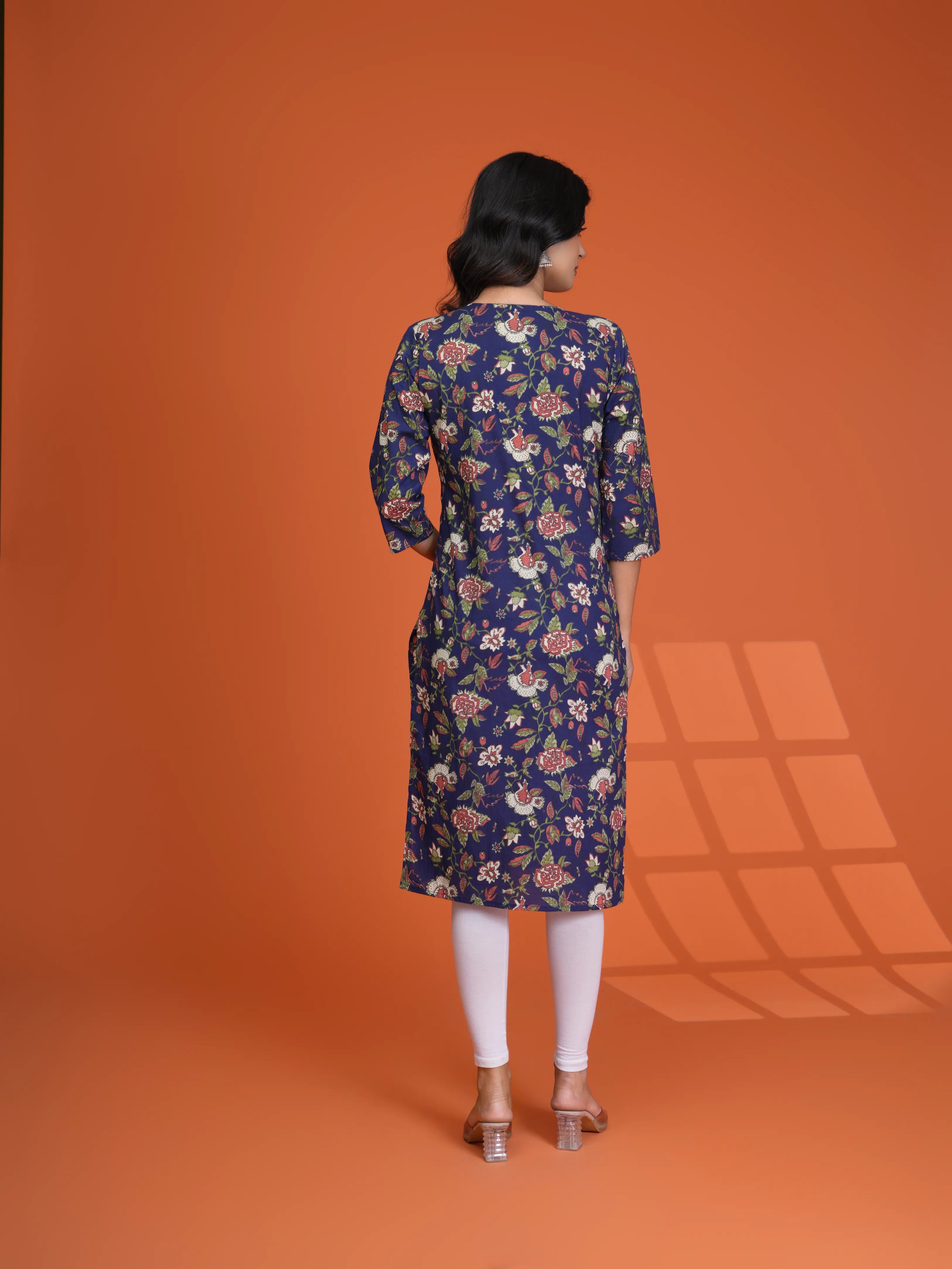 Kalamkari Print Navy Blue Cotton Kurta