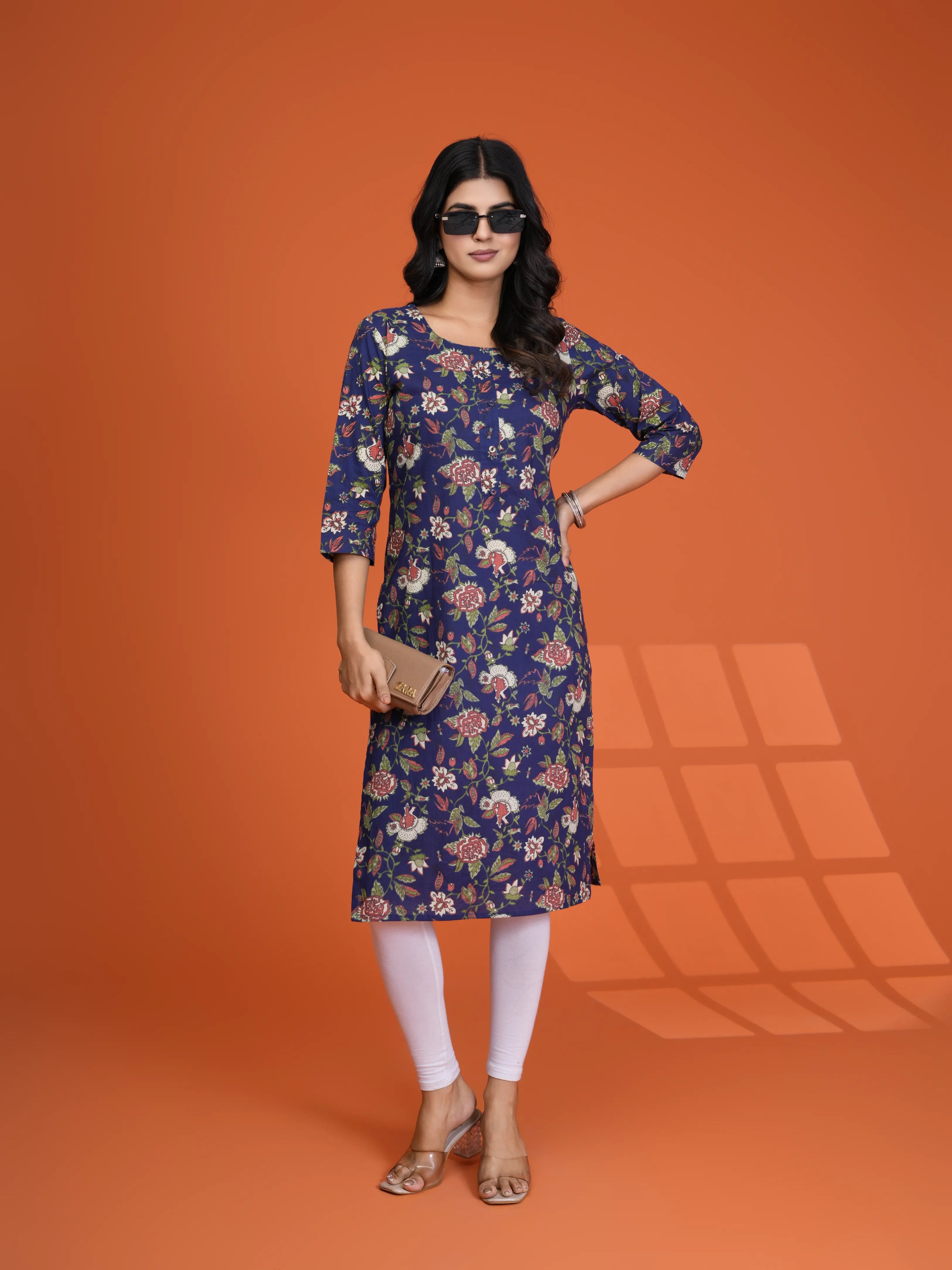 Kalamkari Print Navy Blue Cotton Kurta
