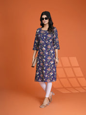 Kalamkari Print Navy Blue Cotton Kurta