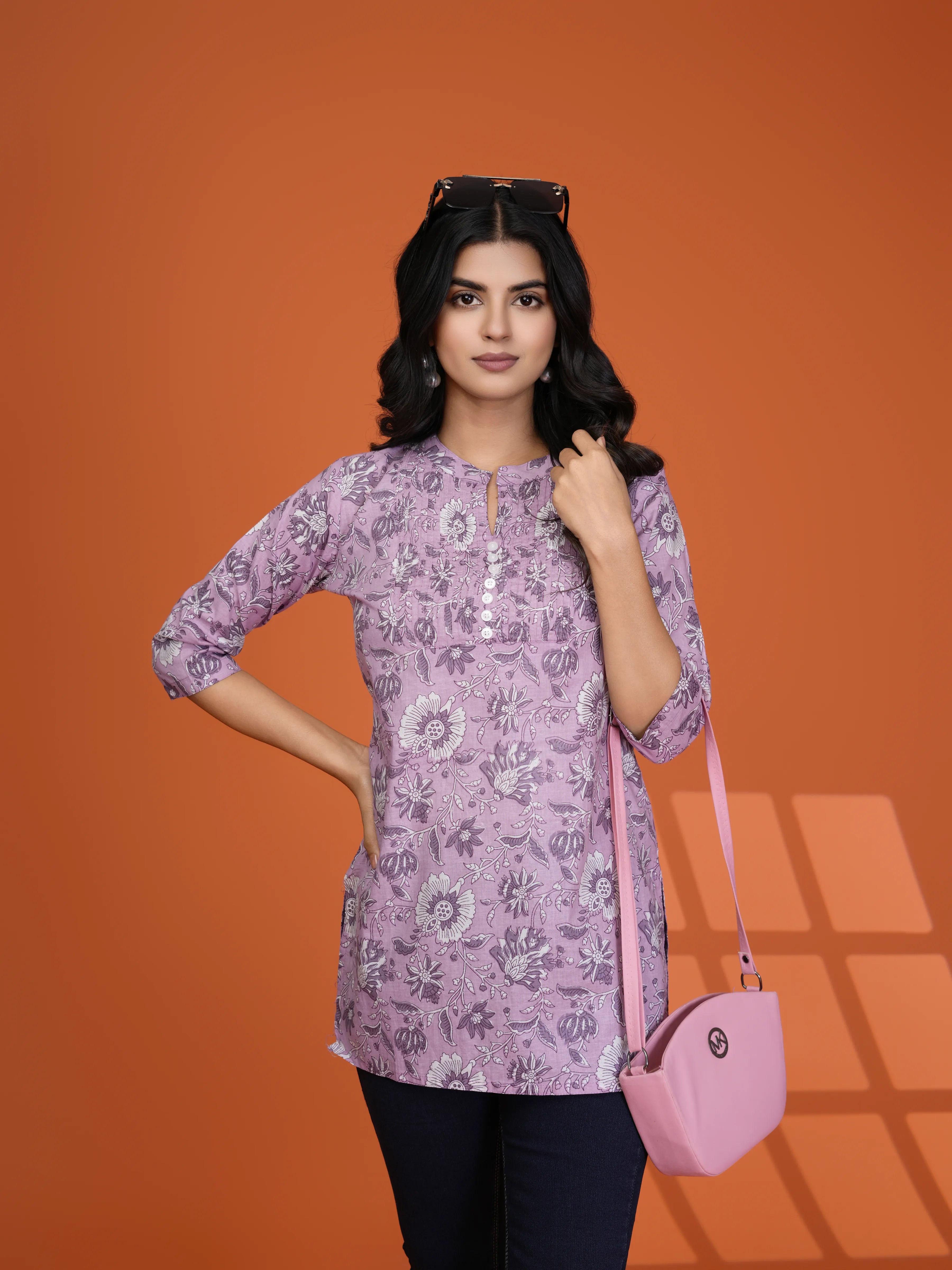 Dusty Lavender Floral Pintuck Kurti