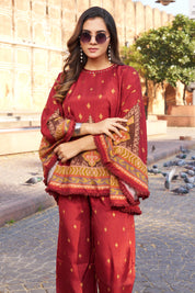 Rust Red Geometric Border Sequin Co-ord Set in Viscose Silk