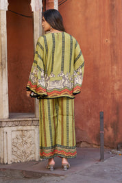 Green Horse Motif Printed Co-ord Set in Viscose Silk