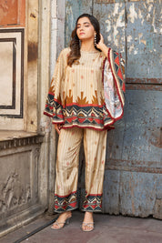 Cream Base Geometric Border Sequin Co-ord Set in Viscose Silk