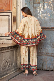 Cream Base Geometric Border Sequin Co-ord Set in Viscose Silk