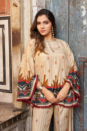 Cream Base Geometric Border Sequin Co-ord Set in Viscose Silk