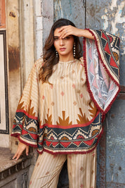 Cream Base Geometric Border Sequin Co-ord Set in Viscose Silk