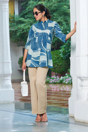 Ocean Blue Abstract Gold Foil Rayon Tunic