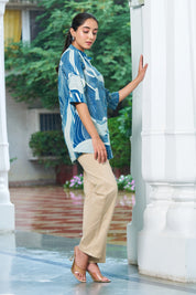 Ocean Blue Abstract Gold Foil Rayon Tunic