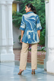 Ocean Blue Abstract Gold Foil Rayon Tunic